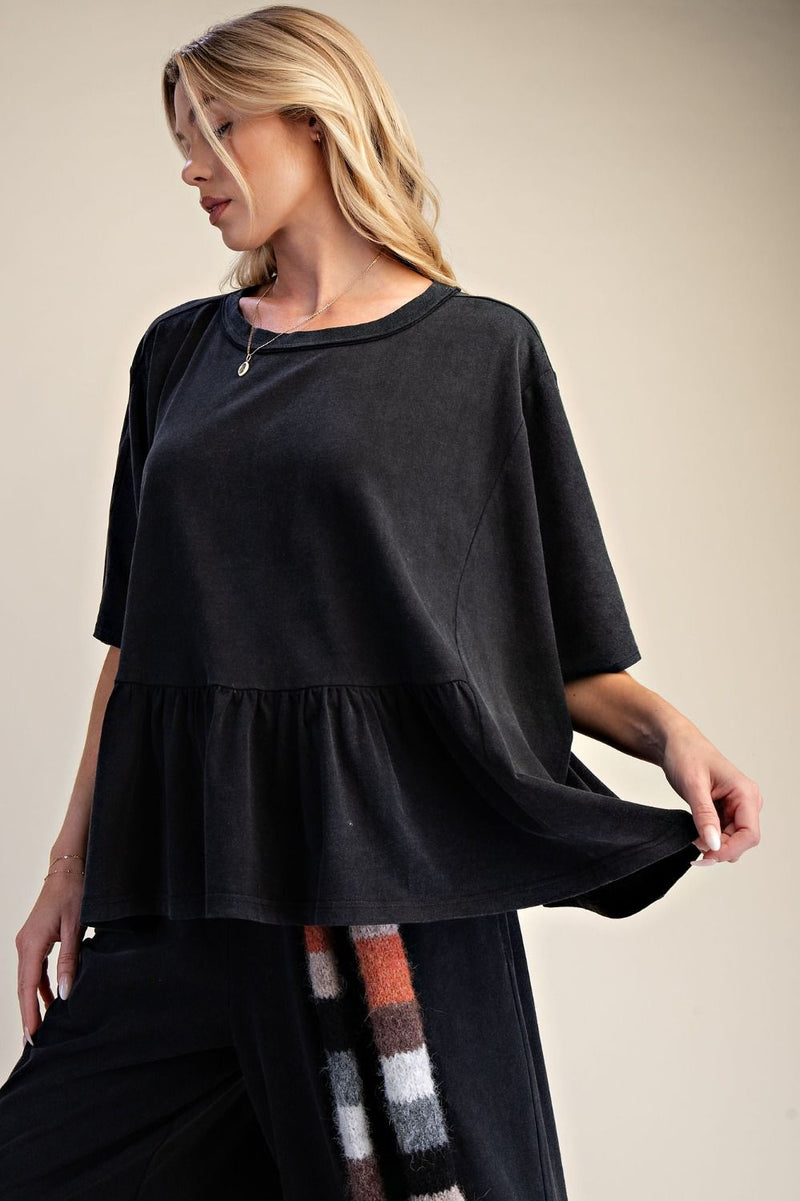Black washed cropped ruffle set