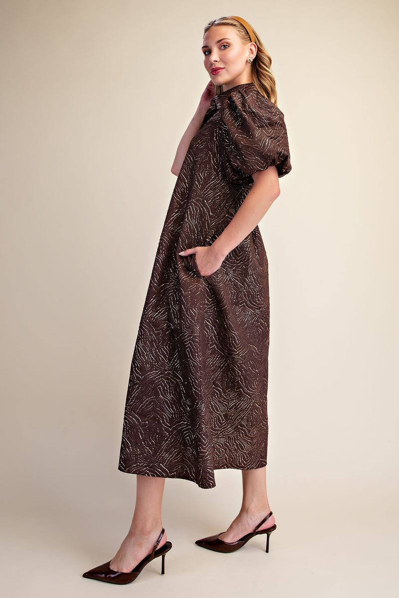 Puff sleeve pleated dress