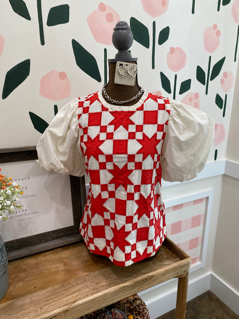 Quilted pouf sleeve top