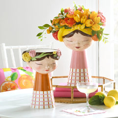 13” girl head vase