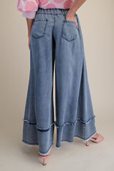 Fray hem wide leg denim