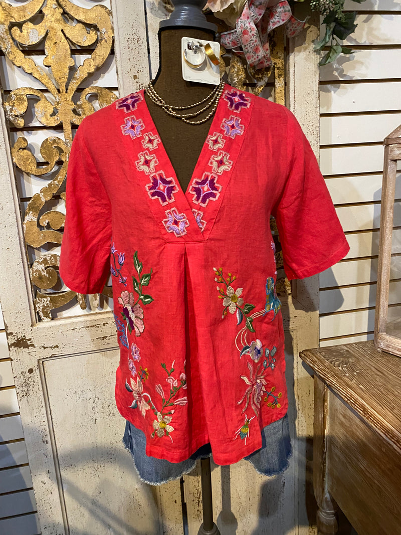 Linen V-Neck Blouse- Maureen