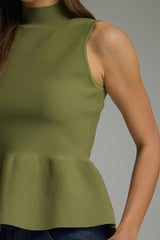 Solid peplum mock neck top