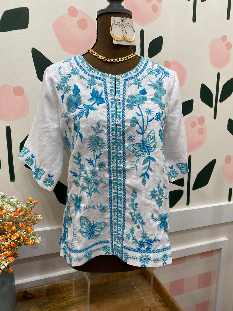 Fiona split neck linen blouse