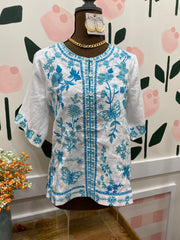 Fiona split neck linen blouse