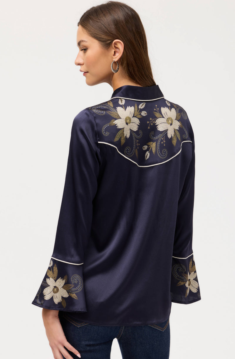 Western Flutter sleeve silk blouse- Corinthe