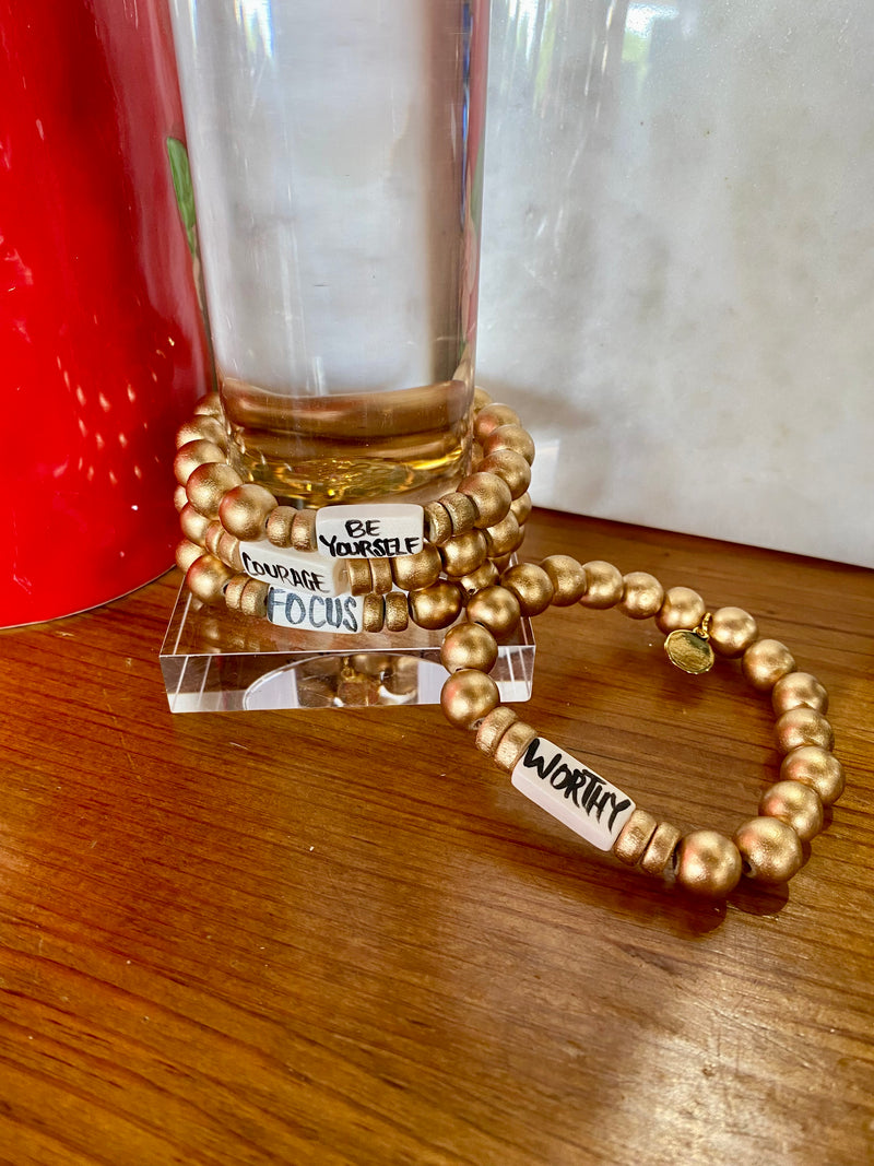 Small Affirmation Word Beaded Bracelets Inspirational - Gold