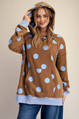 LS polka dot terry knit hoodie