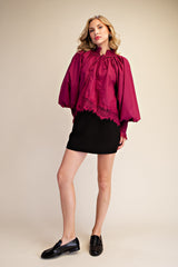 Lace puff sleeve voluminous blouse