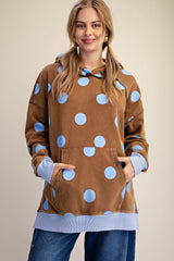 LS polka dot terry knit hoodie