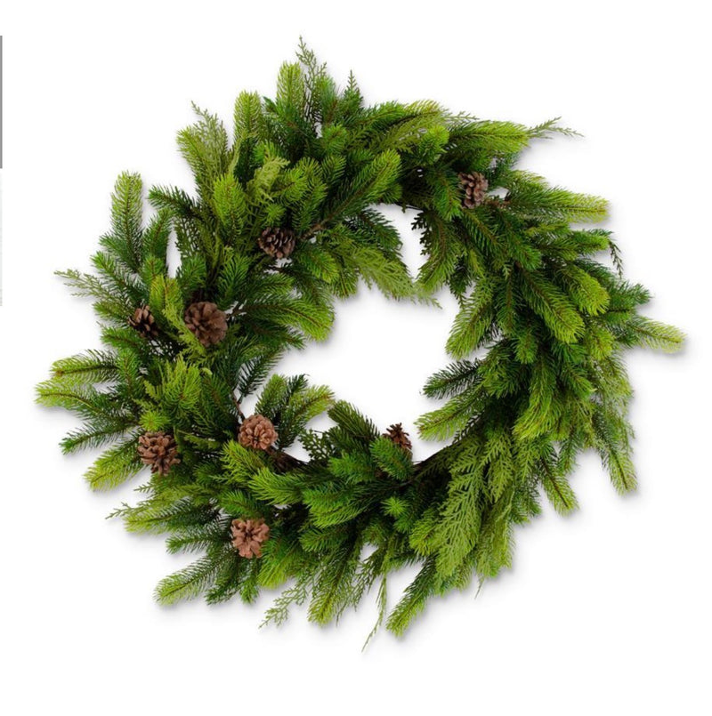 31” real touch fir and cypress pine wreath