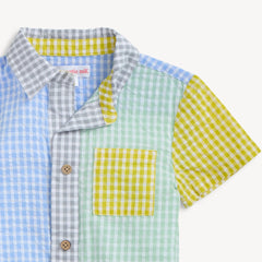 Multi gingham collared shirt and short set
