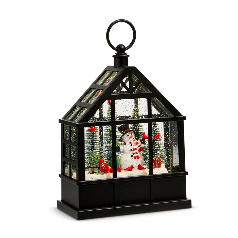 9.5” snowman and cardinal lighted water  greenhouse