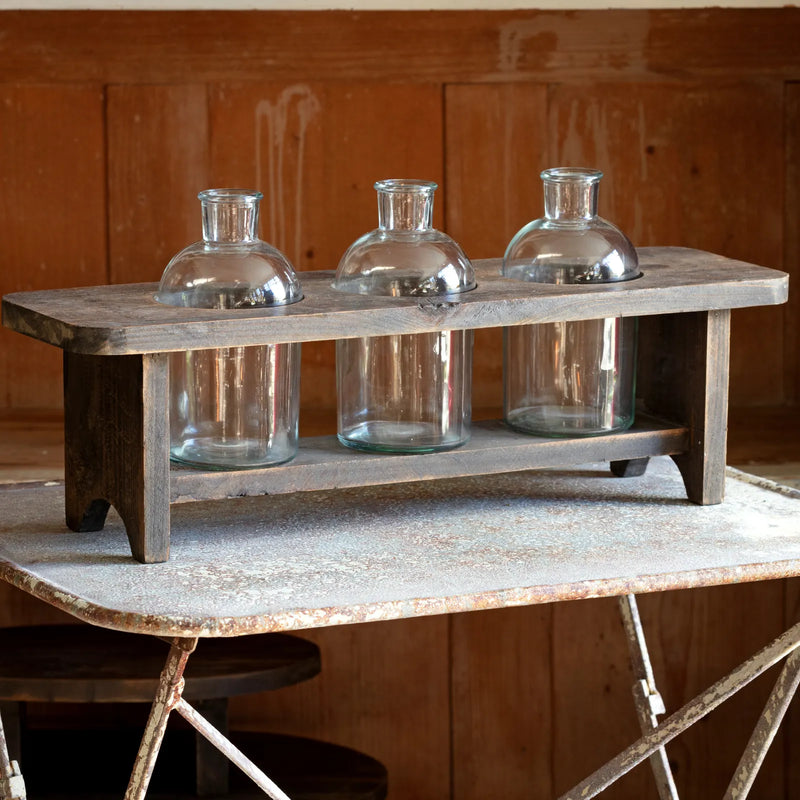 Wooden Flower stand with 3 bottles