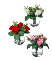 9” rose w/berry in glass vase