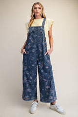 Floral Washed denim overall