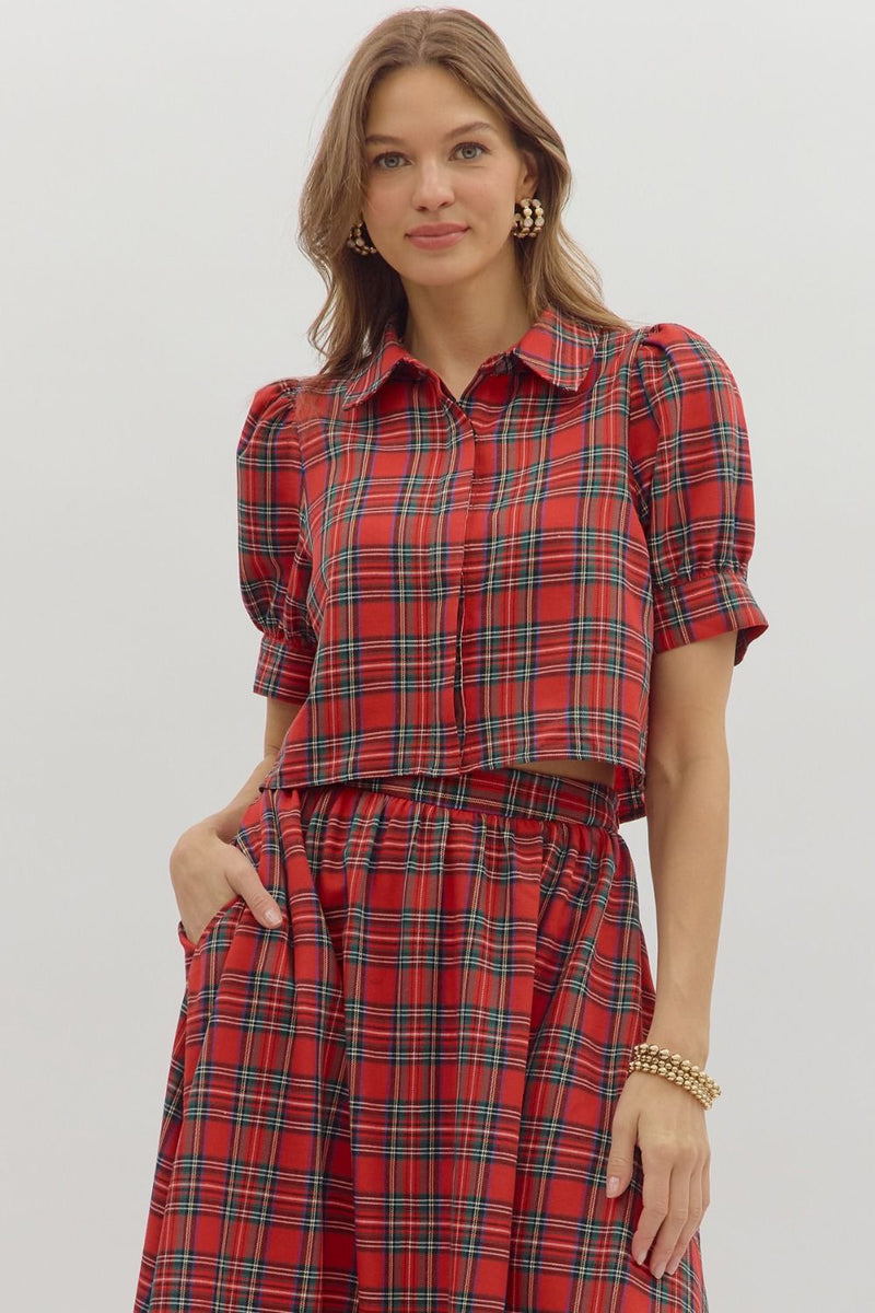 Plaid 2 piece skirt set