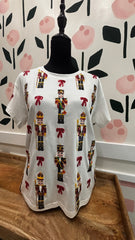 QOS White nutcracker and bow tee