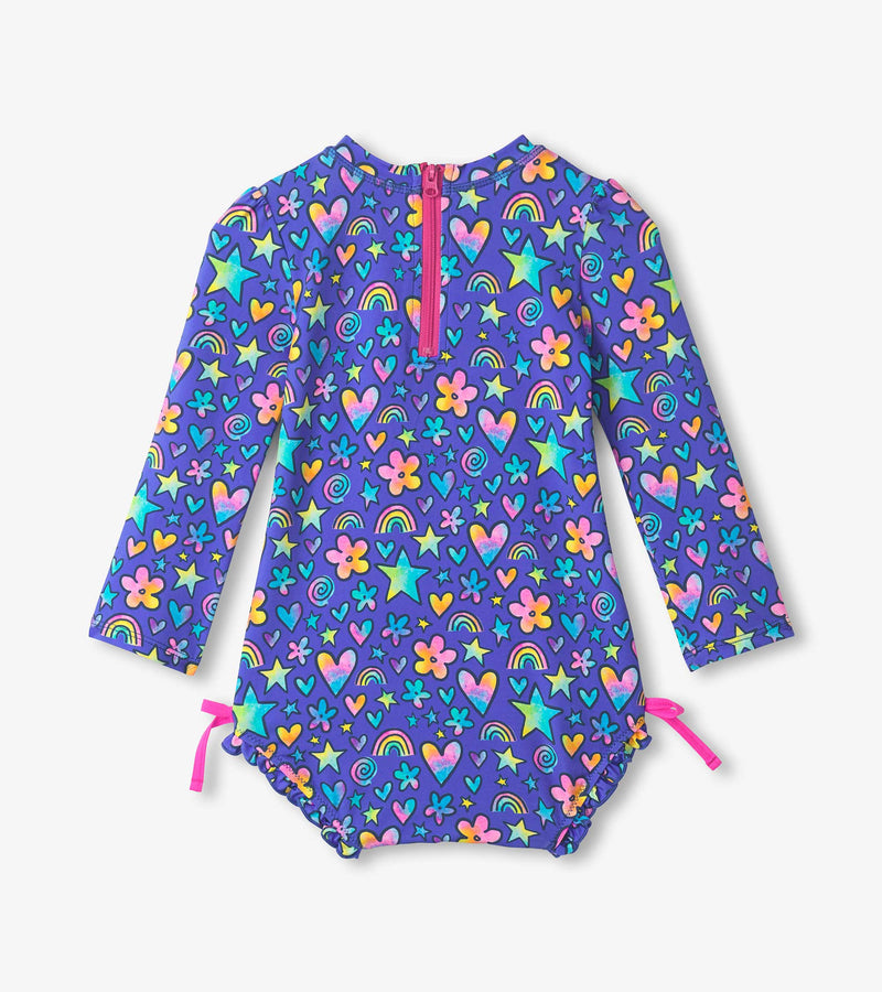 Watercolor doodles baby rash guard swimsuit