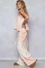 Solid Lace Patch Detail Woven Set