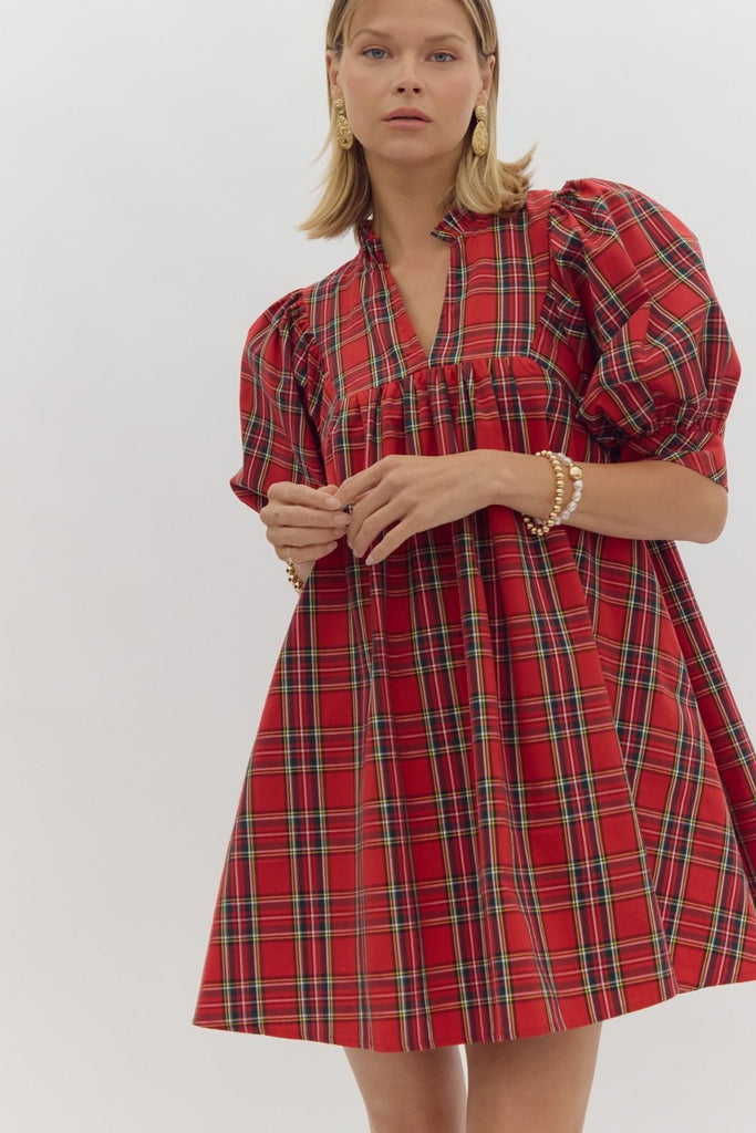 Holiday Plaid Puff Sleeve Dress – My Cobblestone Cottage Holiday Plaid Puff Sleeve Dress – My Cobblestone Cottage