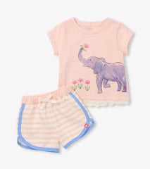 Elephant with eyelet trim details short set