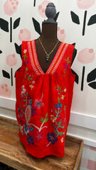 V neck shirted linen tank-Estrella