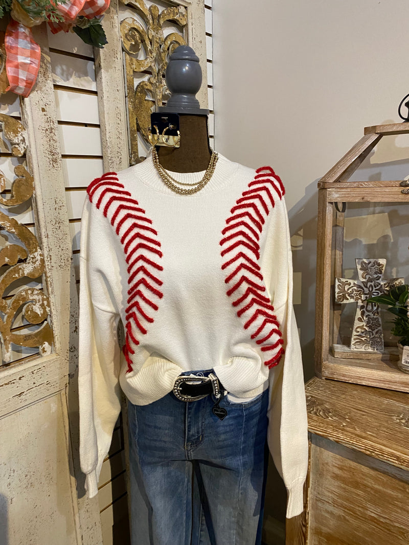 QOS baseball stitched sweater