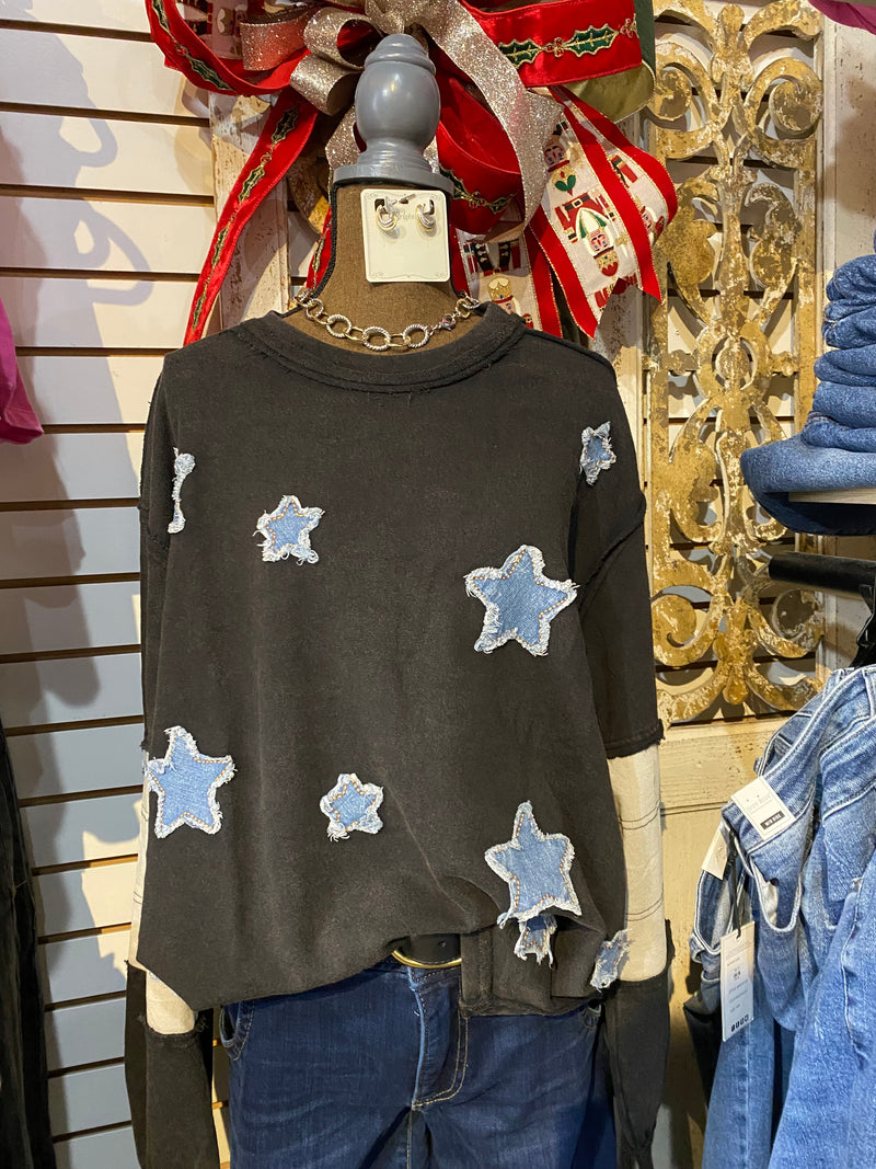 Star patched washed top