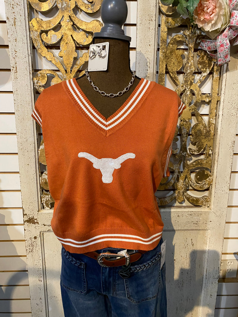 QOS Texas V neck Vest with mascot