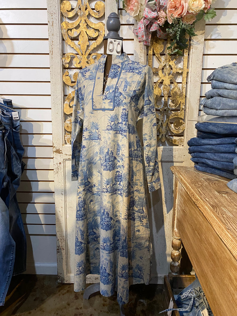 Blue Toile Midi Dress