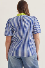 Blue gingham mix top (plus only)