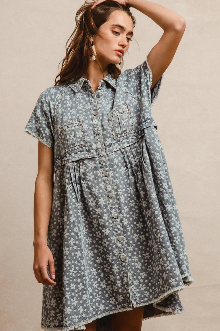 Washed Denim floral dress