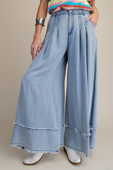 Fray hem wide leg denim