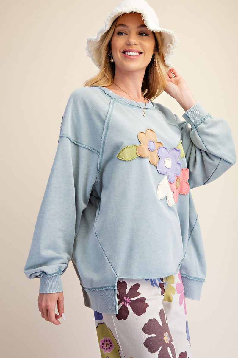Appliqué flower sweatshirt