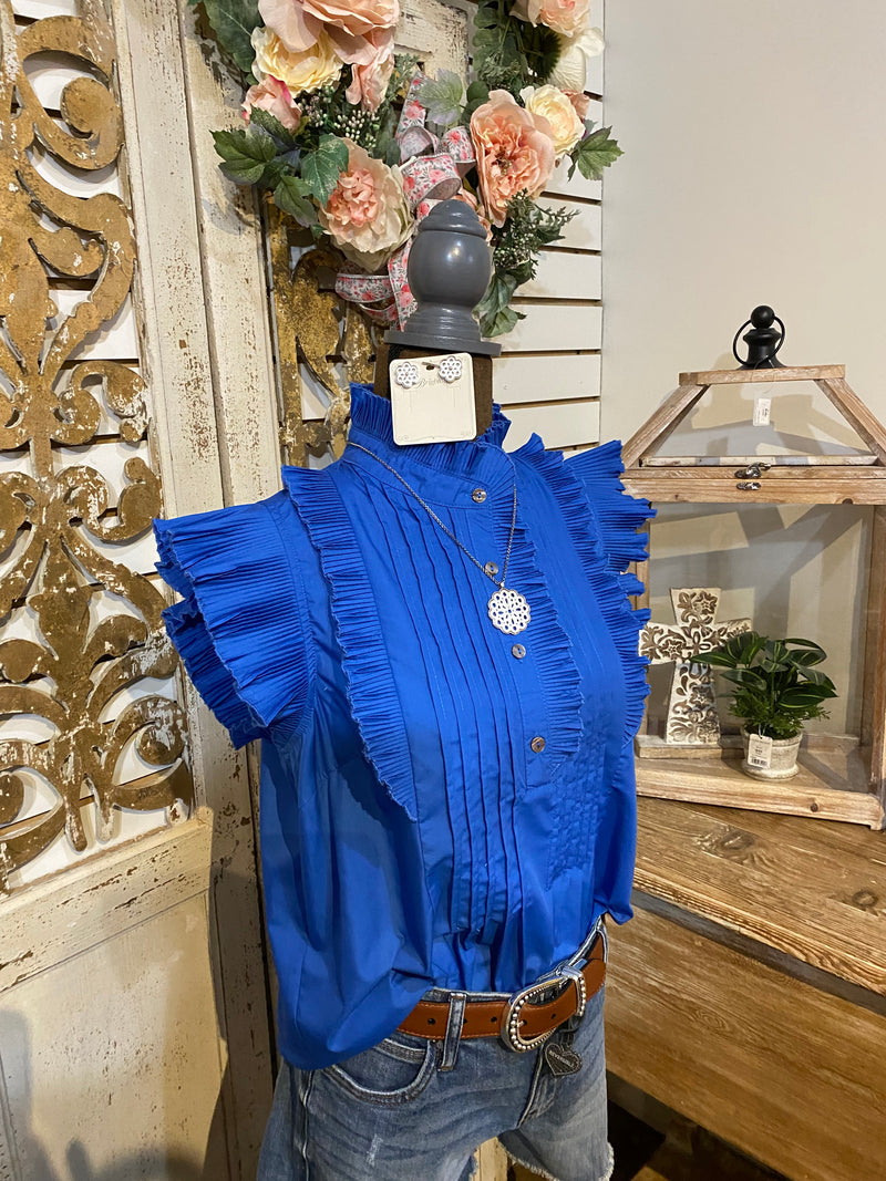 Blue ruffled Tank Top