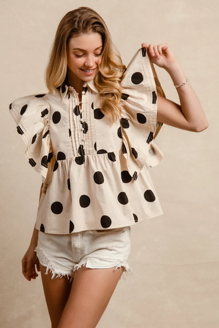 Polka Dot ruffled sleeve top