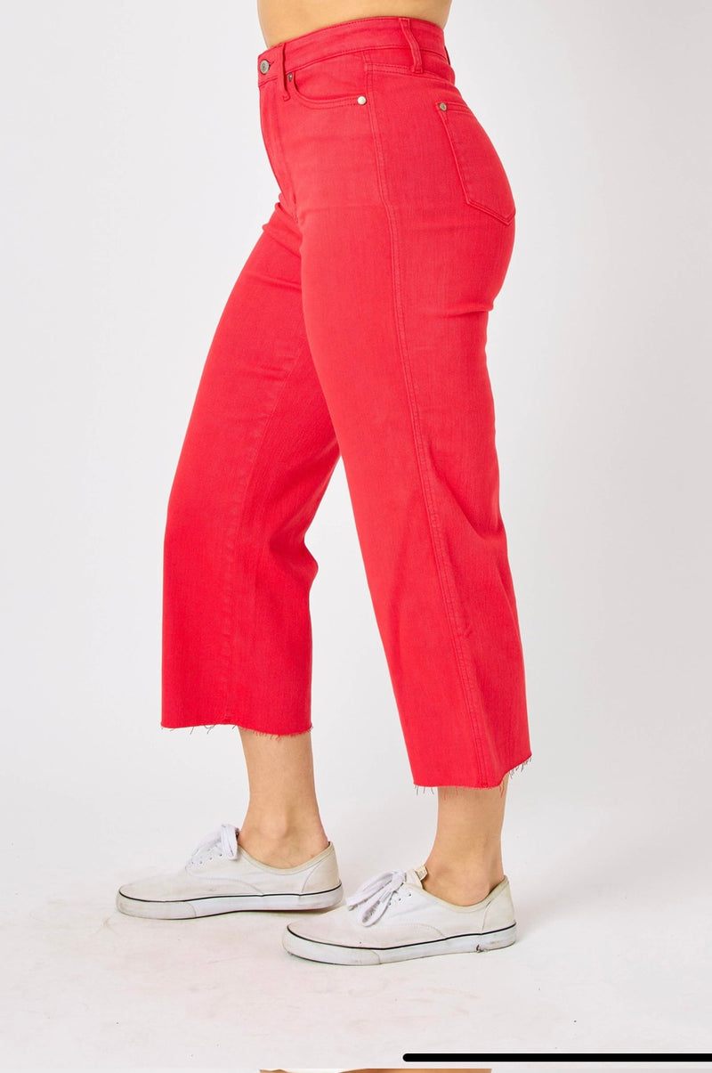 JUDY BLUE RED TUMMY CONTROL CROP WIDE LEG
