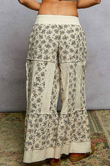 Vintage Washing Double Gauze Floral Printed Hoodie Top with matching pants