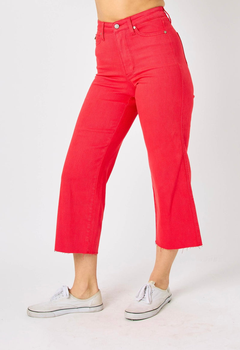 JUDY BLUE RED TUMMY CONTROL CROP WIDE LEG