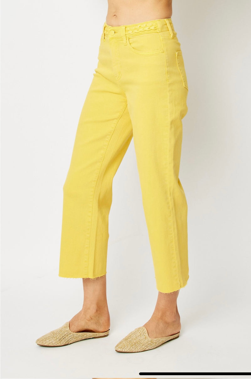 Judy Blue HW Yellow Wide Leg Crop