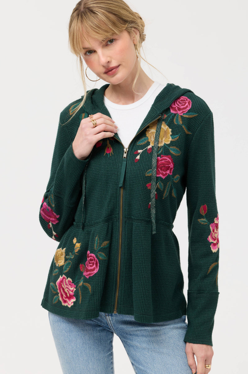 Peplum metallic thermal hoodie