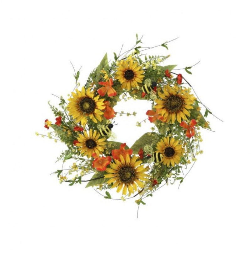 26” sunflower and bee wreath