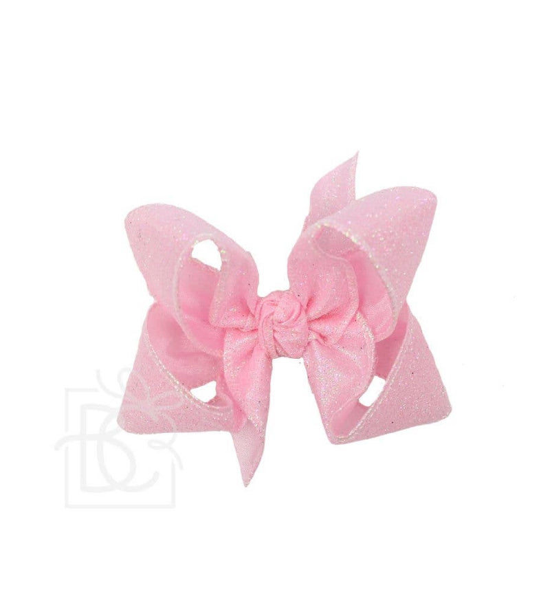GLITTER METALLIC BOW ON CLIP: 4.5" Large - 1.5" Ribbon on Alligator Clip