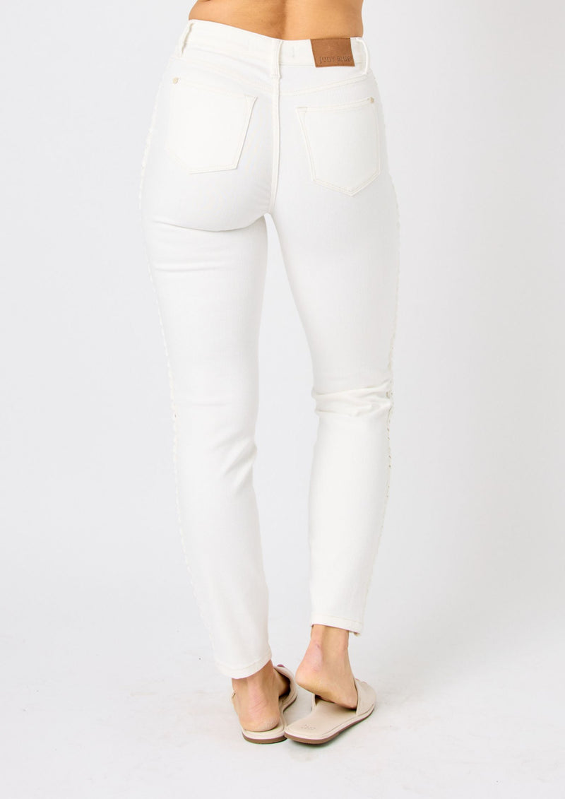 Judy Blue Braided Relaxed White Jean