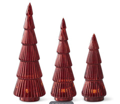 Red ribbon trees on timers set of 3