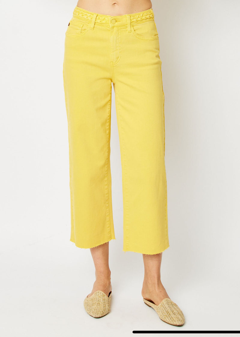 Judy Blue HW Yellow Wide Leg Crop