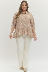 Polka dot ruffle hem top (plus only)