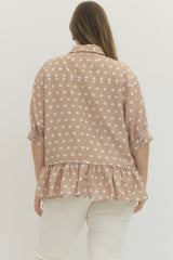 Polka dot ruffle hem top (plus only)