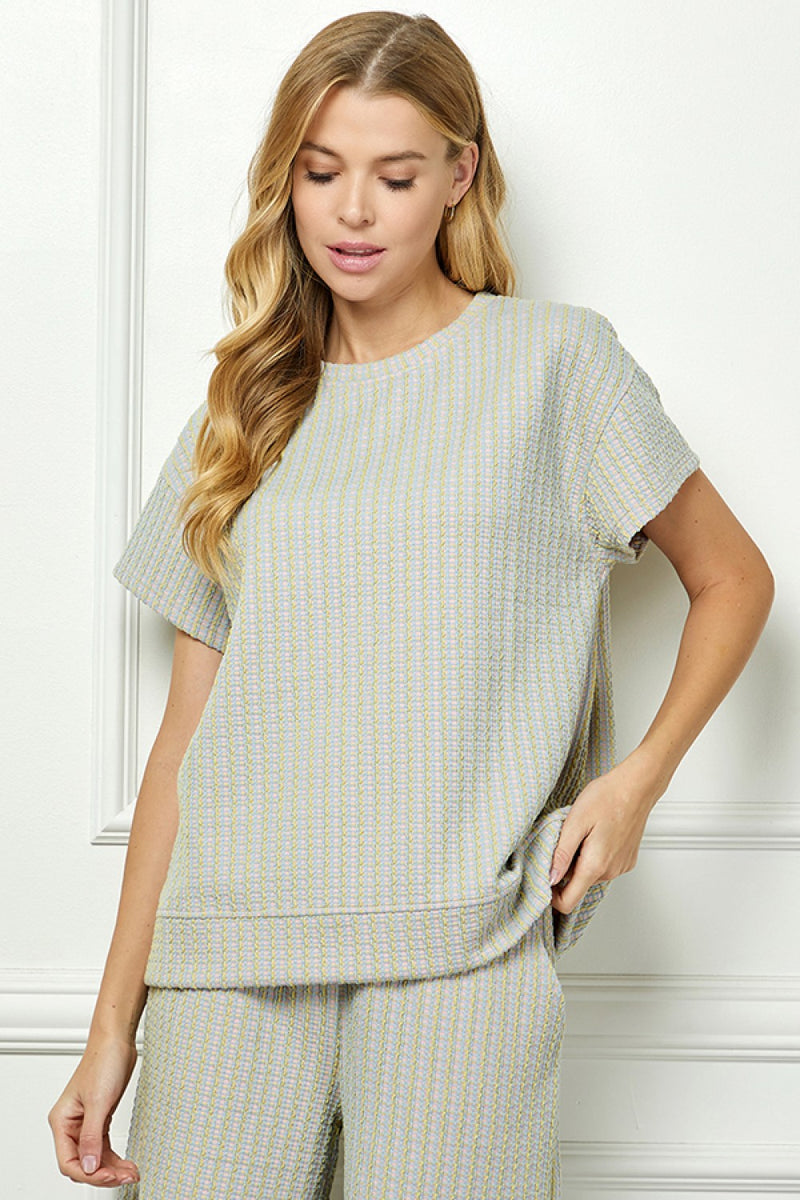 BLUE CREAM TEXTURED LOUNGE SET